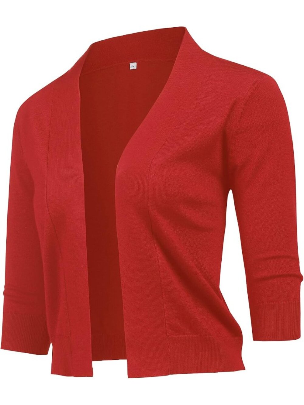 🆕Women's Red Classic Lightweight Cropped Cardigan Sweater 3/4 Sleeve Shrug